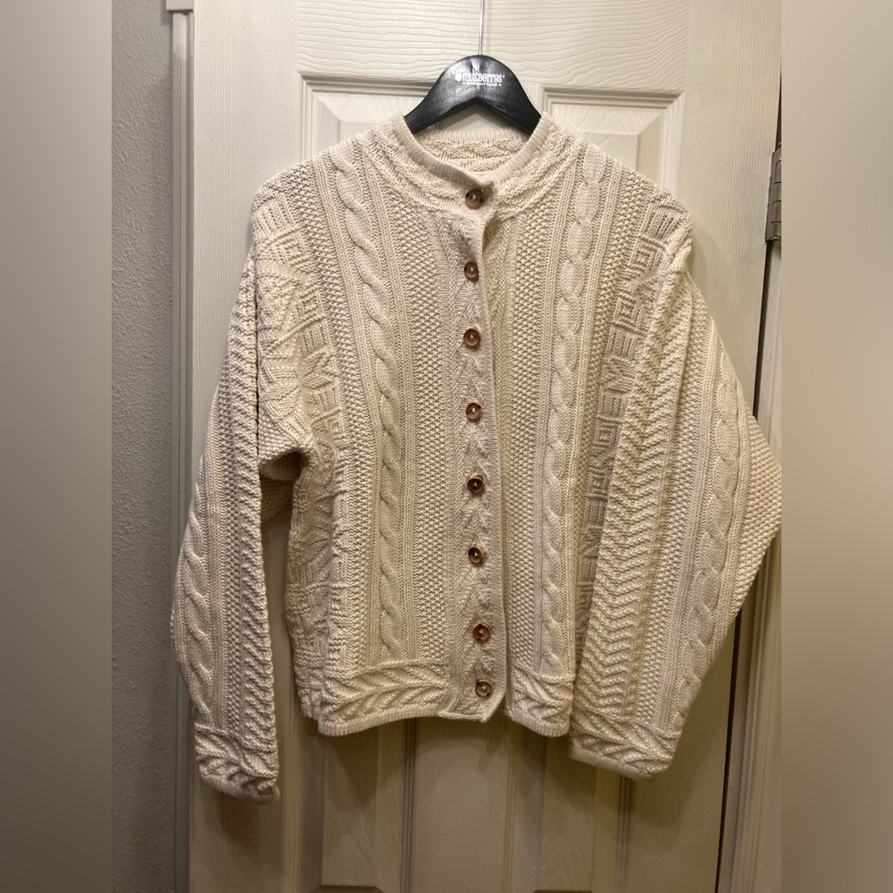 Vintage LLBEAN cream cabkeknit cardigan sweater